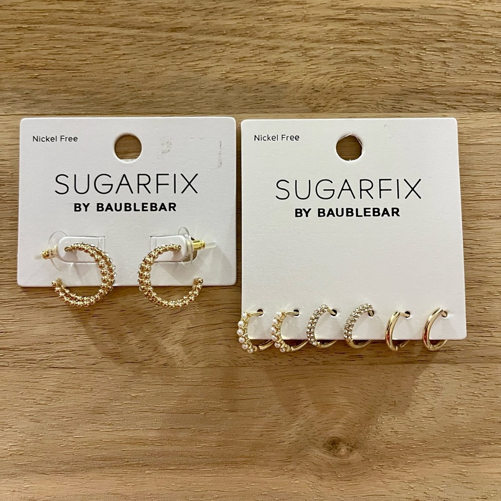 Sugarfix By Baublebar 4 Pair NEW Gold Tone Earrings Pearls Rhinestones Hoops